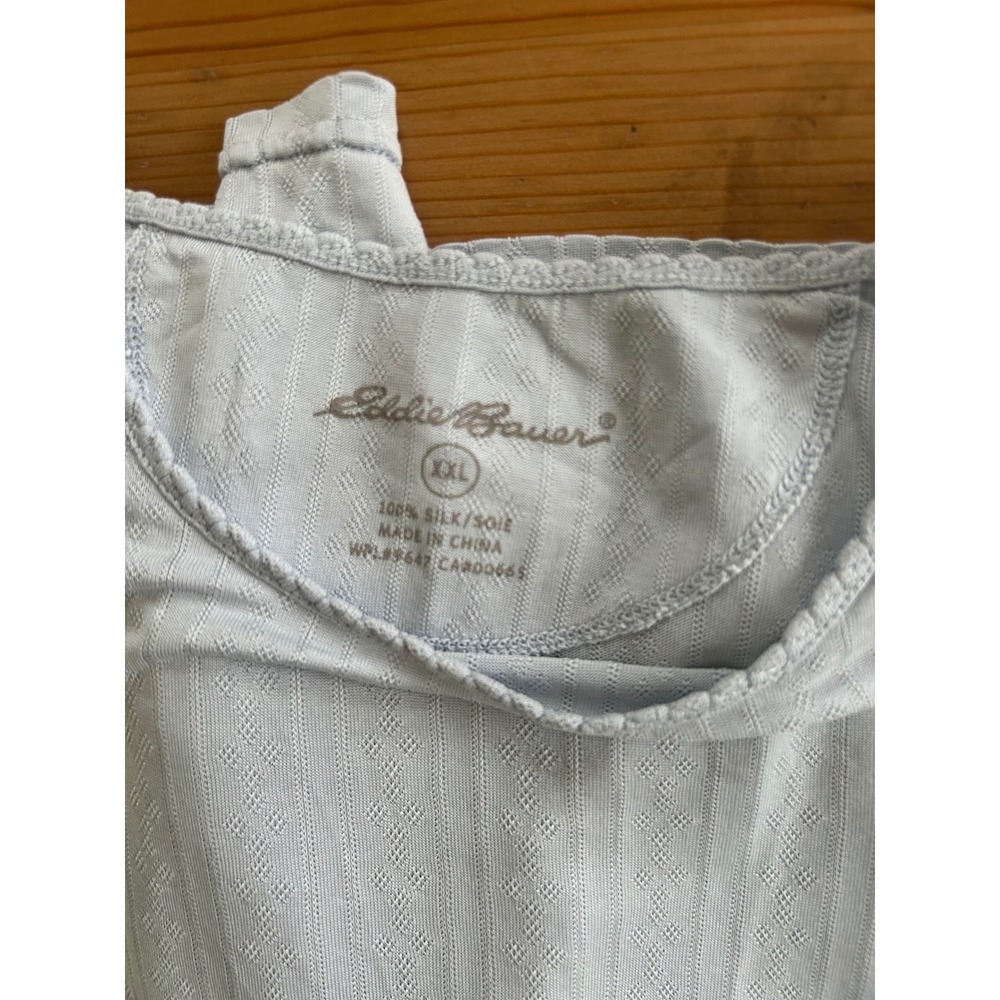 Eddie Bauer 100% Silk Pointelle Thermal Base Layer Set Lt Blue XXL Long Sleeve - Picture 2 of 9